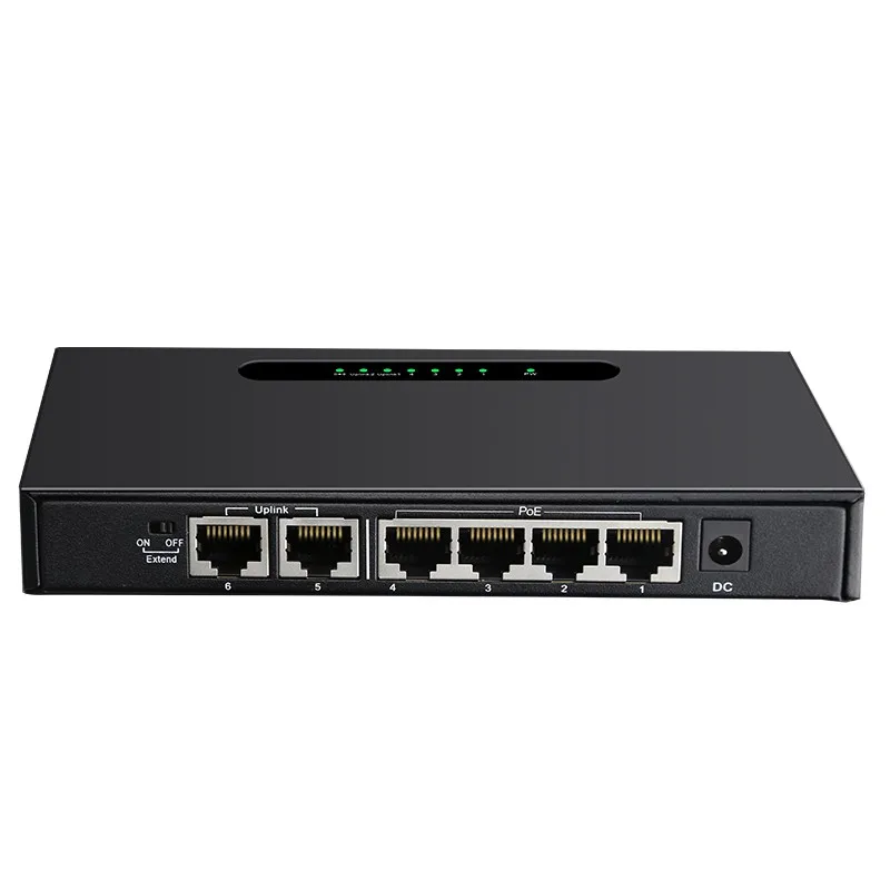 Duplo uplink poe switch rede switch ethernet hub rj45 100mbps switch poe 4 + 2 porto amplificador extensor monitor nvr câmera de vídeo