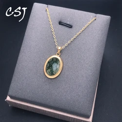 Trendy Natural Moss Agate Pendant 925 Silver Seraphinite Gemstone 10*14mm Labradorite Necklace for Women Party Jewelry Gift