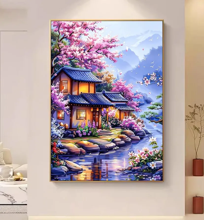 9ct 60x80cm Jiangnan Castle Embroidery DIY Chinese Style Printed Kits Cross Stitch Needlework Set Home Decor Crafts 62 Colors