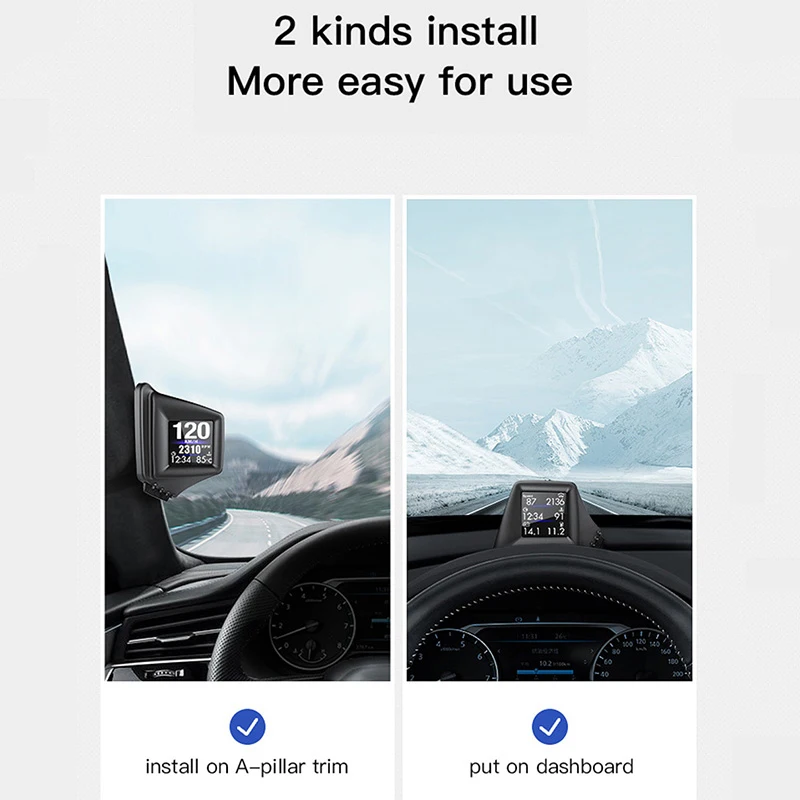 Neues Multifunktions-HUD-Gadget OBD2+GPS On-Board-Computer A-Säule Trim Installieren Sie RPM Turbo Öldruck Wassertemperatur GPS-Tachometer