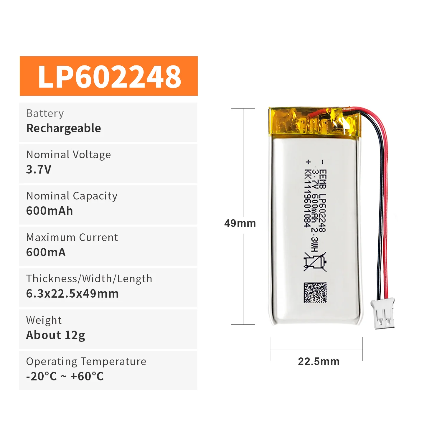 EEMB 1~10SZT 602248   Akumulator litowo-polimerowy 3,7 V 600 mAh do domofonu zestawu słuchawkowego Bluetooth Sena SMH10