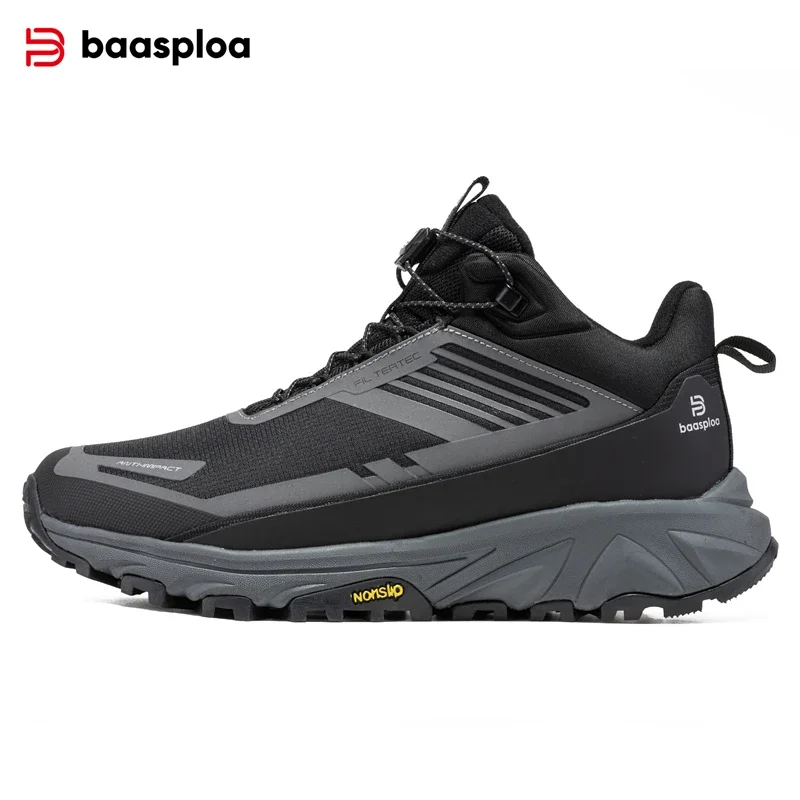 Baasploa New Men Hiking Shoes Outdoor Waterproof Resistant Non Slip Sneakers Male Casual Lightweight Plush Warm Walking Shoes