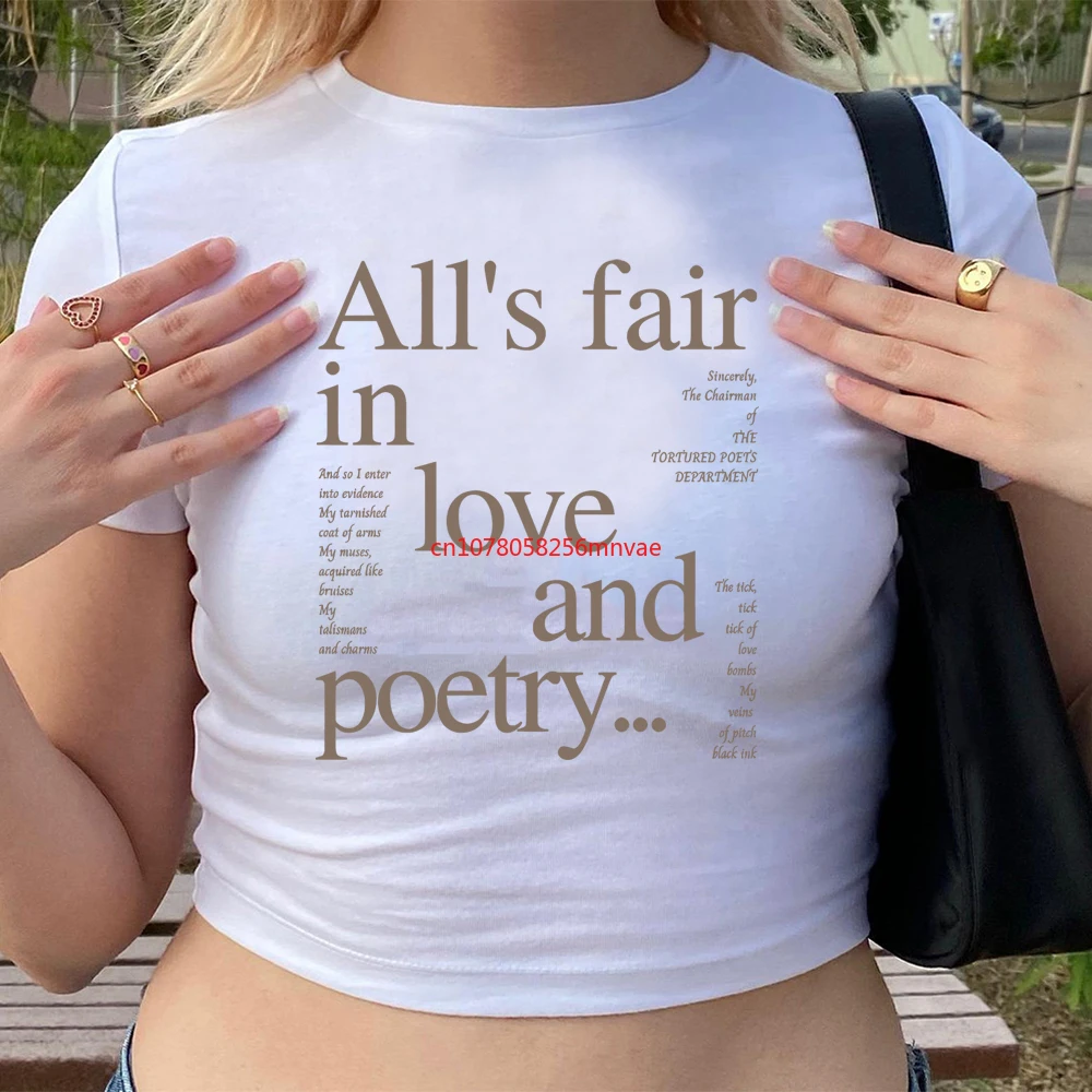 All\'s Fair in Love and Poetry Graphic Baby Tee Ttpd Shirt Aesthetic The Tortured Poets Departme Baby Tee Summer Y2k Crop Top