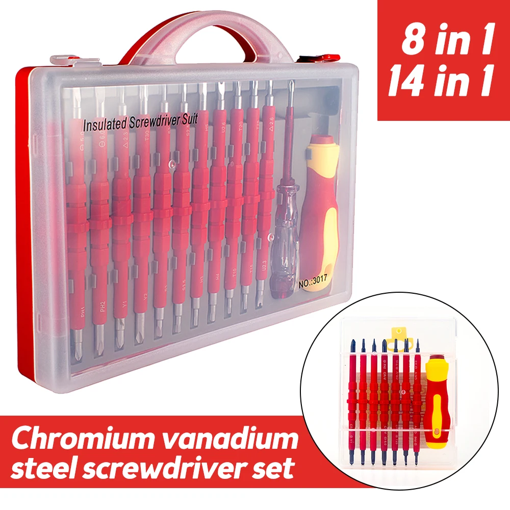 

8/14pcs Precision Screwdriver Set Cross-Shaped Slotting Square Tips Insulated Multi-function Repair Hand Tools Interchangeable