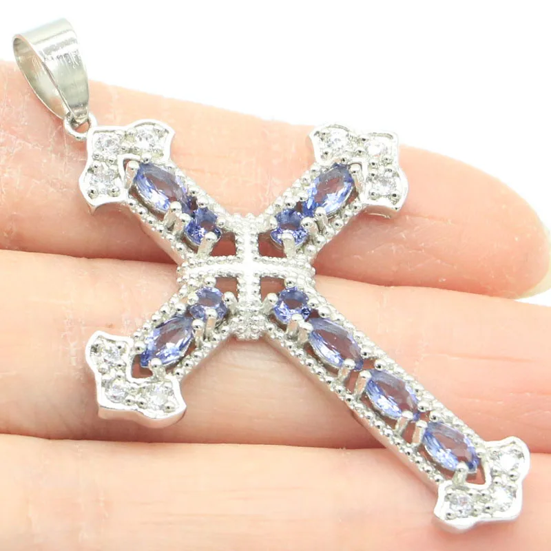 Buy 4 Get 1 Free 57x35mm Cross Golden Citrine Kunzite Rhodolite Garnet Swiss Blue Topaz Lolite Daily Wear Women Silver Pendant