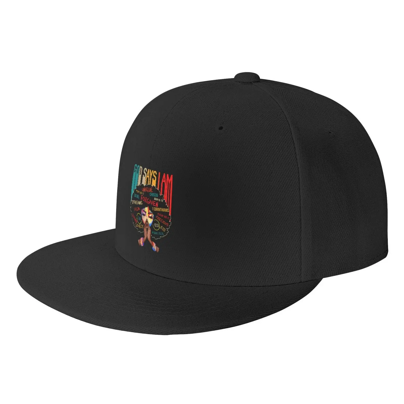 God Says I Am Afro African American Funny Flat Bill Hat Adjustable Baseball Cap for Men Women