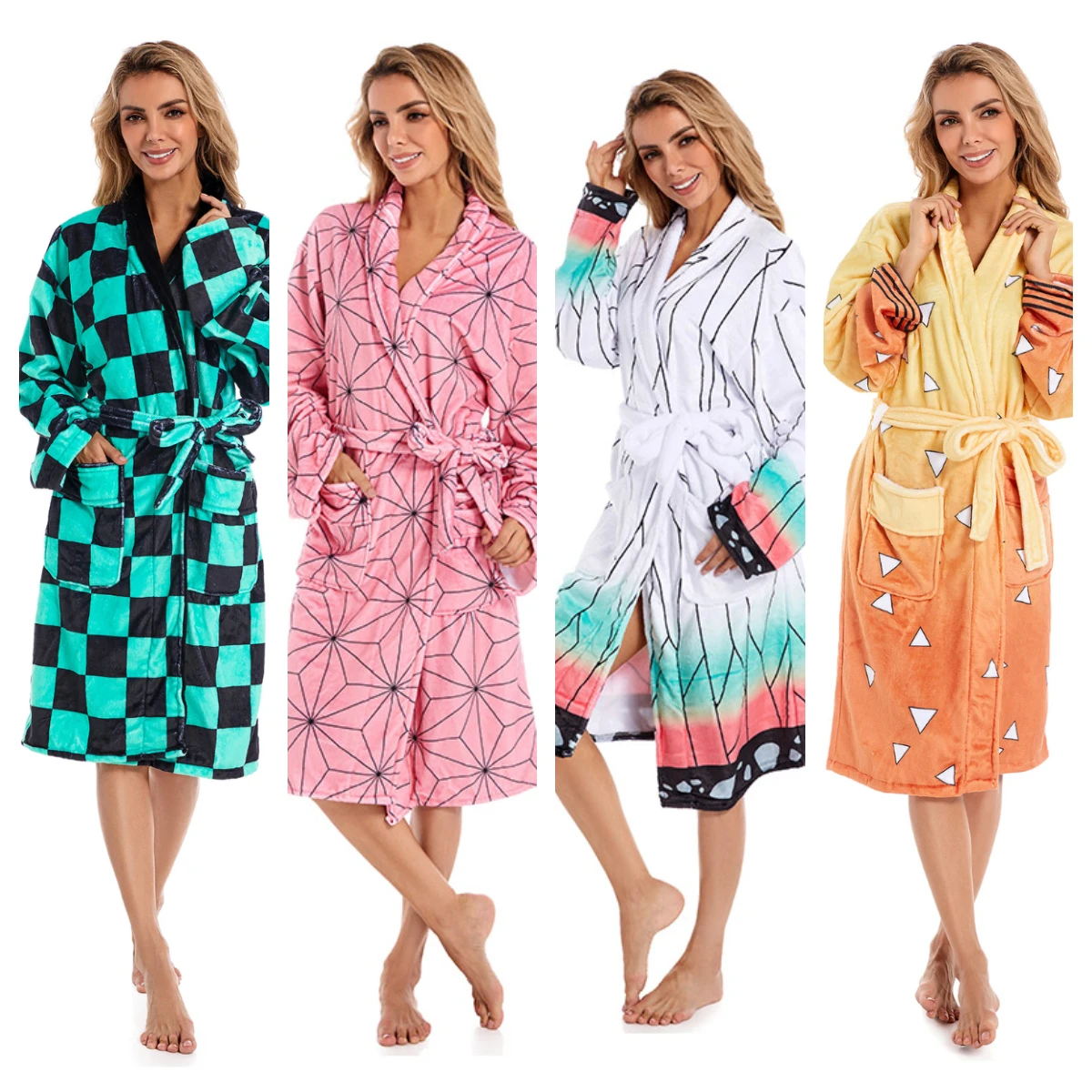 Anime Kamado Nezuko Tanjirou Cosplay Costume Bathrobe Tomioka Giyuu Coral Fleece Bath Robe Dressing Gown Cloak