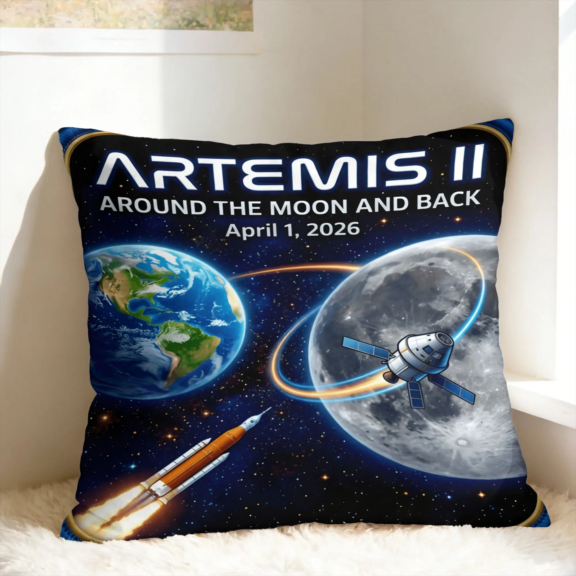 Pillow Cover Artemis II Back to the Moon 2026  Kawaii Pillow Case For Sofa Bedroom Home Decor Pillowcases