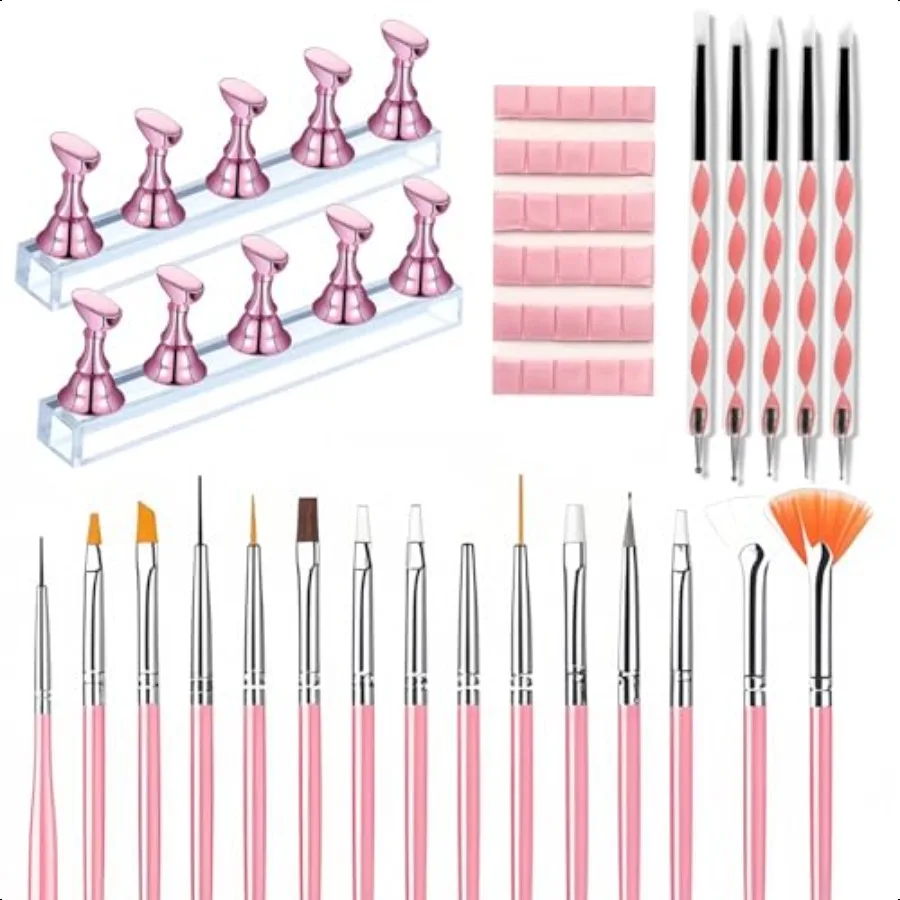 

Nail Art Tools Set 15 Nail Art Brushes + 5 Dotting Pens with Nail Stand Holder Profional Nail Design Kit for DIY Manicure Salon