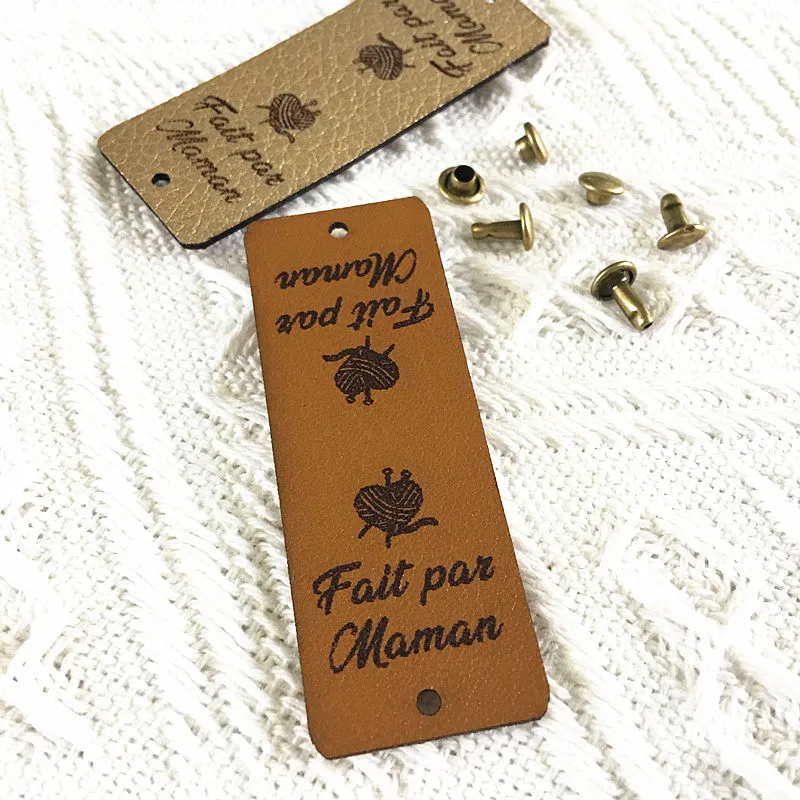 30pcs Personalized logo tags for crochet clothing Handmade Labels for rivets Customize Center fold knitting craft items label