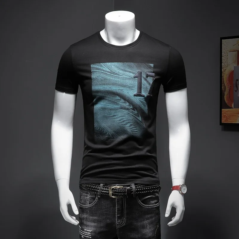 

Summer Men's Cotton T-Shirt Embroidered Letters round Neck Short Sleeve Pure Cotton Youth Fashion Direct Sale Body Fit CleanFit