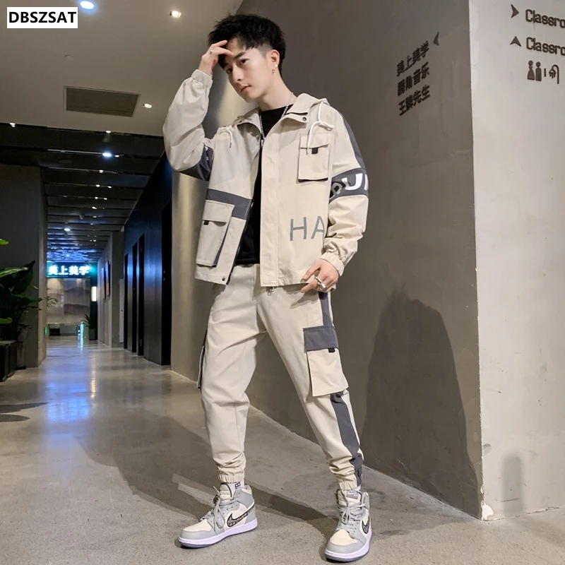 Spring Summer Men Tracksuit Casual Set Hooded T Shirt + Pants 2 Piece Sets Fashion Hip Hop Running Sports Suit Mens Clothing 4XL