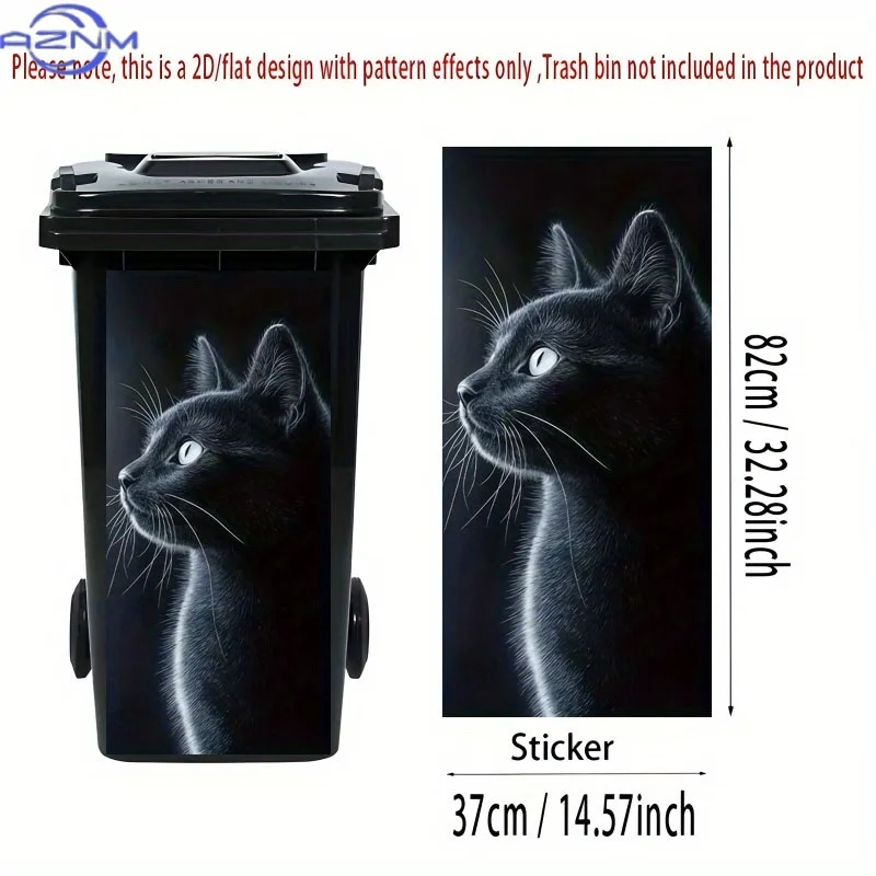 1pc-2D Flat - Trash Can Stickers, Decals, Black Cat Silhouette Sticker Design, Creative Trash Can Stickers, Suitable for Outdo view 3