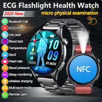 2025 New LED Flashlight NFC Bluetooth Call Smartwatch Men AMOLED HD Screen ECG+PPG+HRV Blood Lipids Uric Acid Health Smart Watch