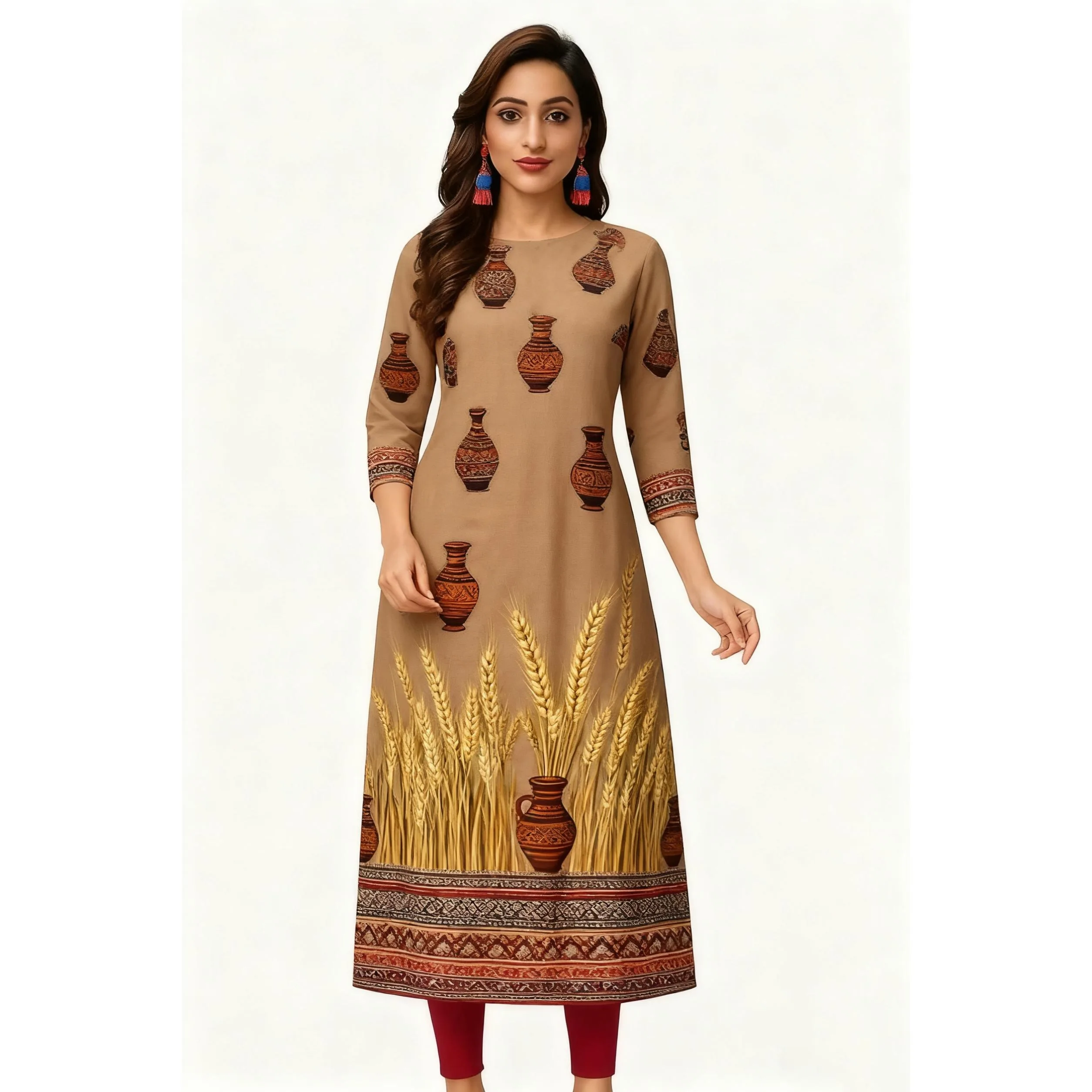 فستان مسلم كورت نسائي عصري وأنيق على الطراز الوطني أنبوب مستقيم غير رسمي بحاشية RSlit نمط زهور تنورة نوبل 2026 #4