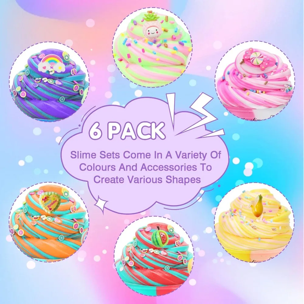 Kit di melma al burro Confezione da 6 bomboniere per bambini Giocattolo colorato antistress per ragazze Morbido giocattolo a sorpresa di melma fai-da-te con regalo di fascino