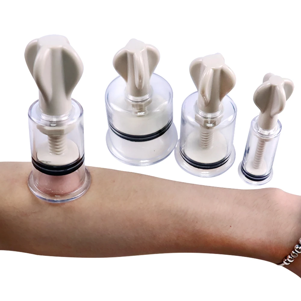 4 Sizes Cupping Therapy Set Body Massage Vacuum Rotating Handle Portable Twist Pump Suction Vacuum Nipple Suckers Cupping Cups