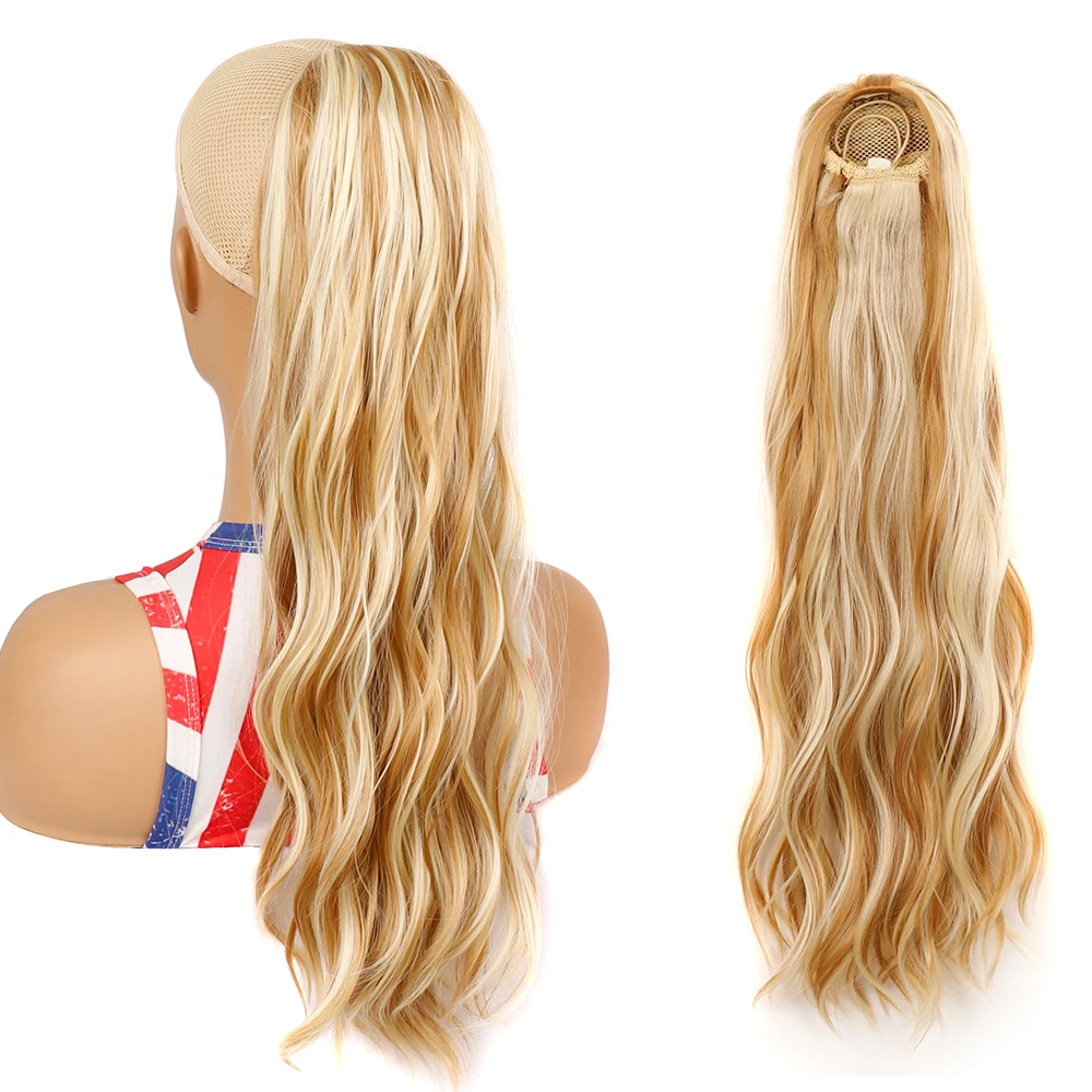 Drawstring Wave Ponytail Hair Fake Tail Clip-In Synthetic Long Kinky Curly Extensions For Women Natural Looking