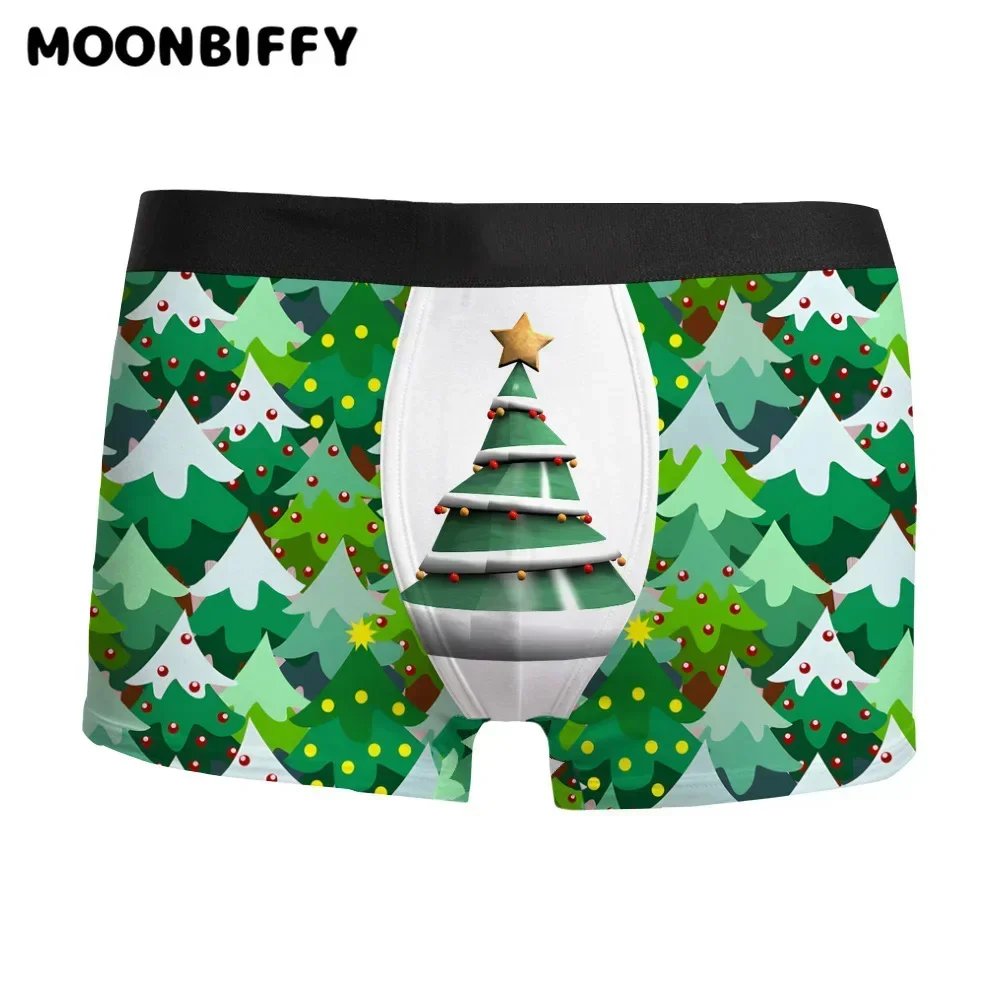 2024 Hot Sale Christmas 3D Printed Men\'s Underwear Breathable Comfortable Fashionable with Mid Rise Flat Corner Pants Lingerie