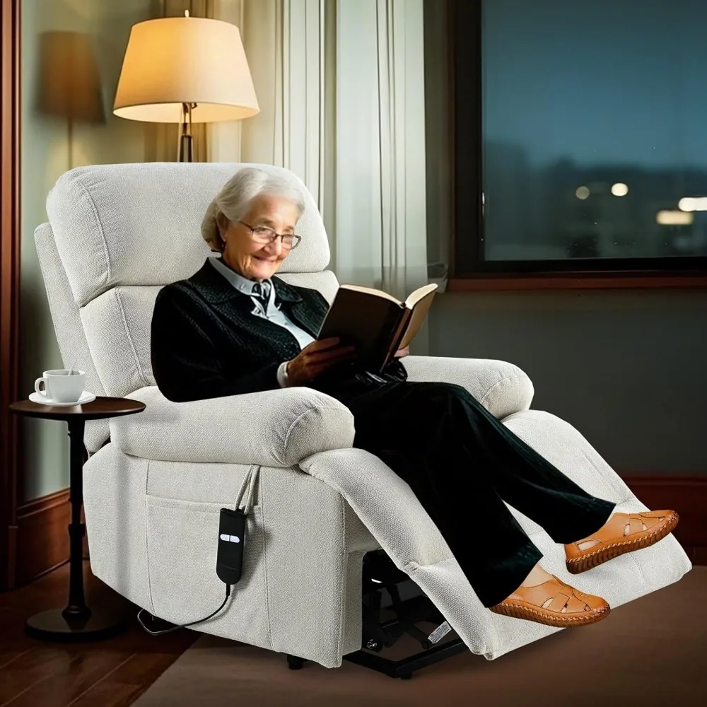 เก้าอี้เลานจ์ผู้สูงอายุแบบยกไฟฟ้า, รีโมทคอนโทรลที่ง่าย, สตูลวางเท้ากว้าง, กระเป๋าด้านข้าง, เก้าอี้เลานจ์กํามะหยี่เกล็ดหิมะนุ่ม