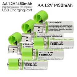 2024 New AA USB NI-MH Rechargeable Battery 1.2V 1450mAh USB Charging Port for Toy Mouse Remote Control Electric Toothbrush Radio