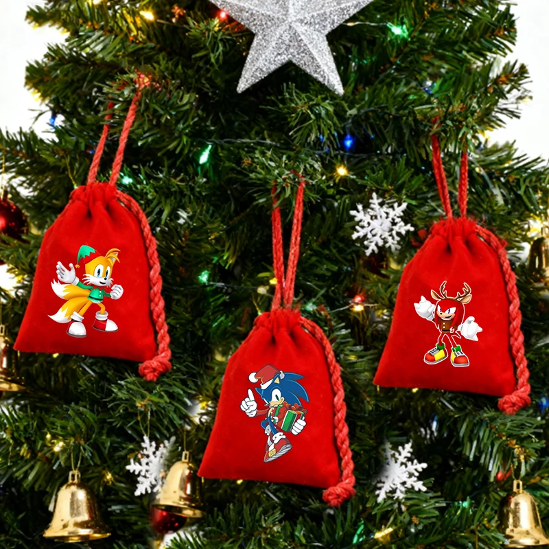 

Sonics Christmas Drawstring Bag Family Festival Party Decoration Gift Bag Cartoon Anime Large Capacity Candy Bag Halloween Pouch