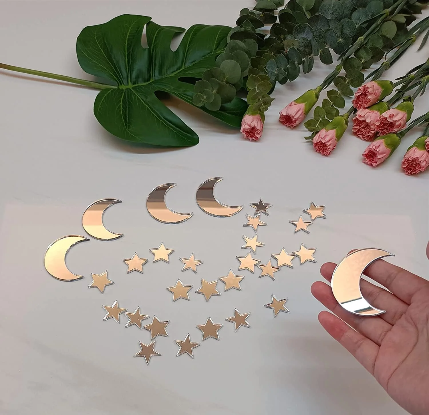 26pcs Moon Star Cake Topper,Moon and Stars Celestial Cake Charms for Birthday Party Baby Shower Decor