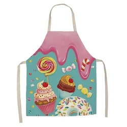 1 Piece Cake Donut Pattern Print Kitchen Apron Women's Sleeveless Linen Kids Apron Cooking Home Cleaning Stain-proof Tool