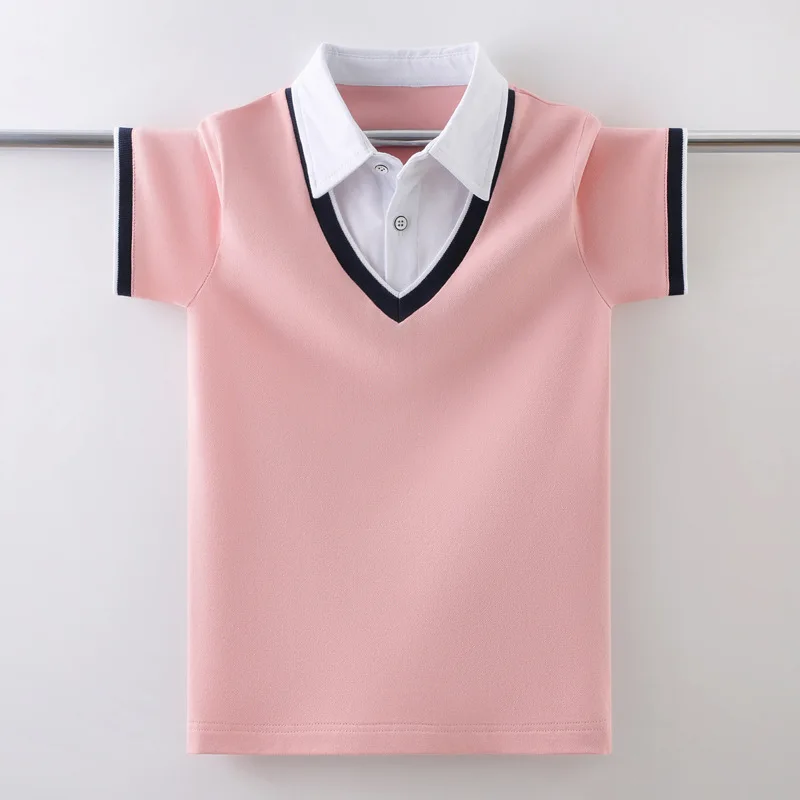 Kids Pure Cotton Polo Shirt Summer Fashion Children School Uniform T-Shirt For Teenager Boys 4-15 Years Tops