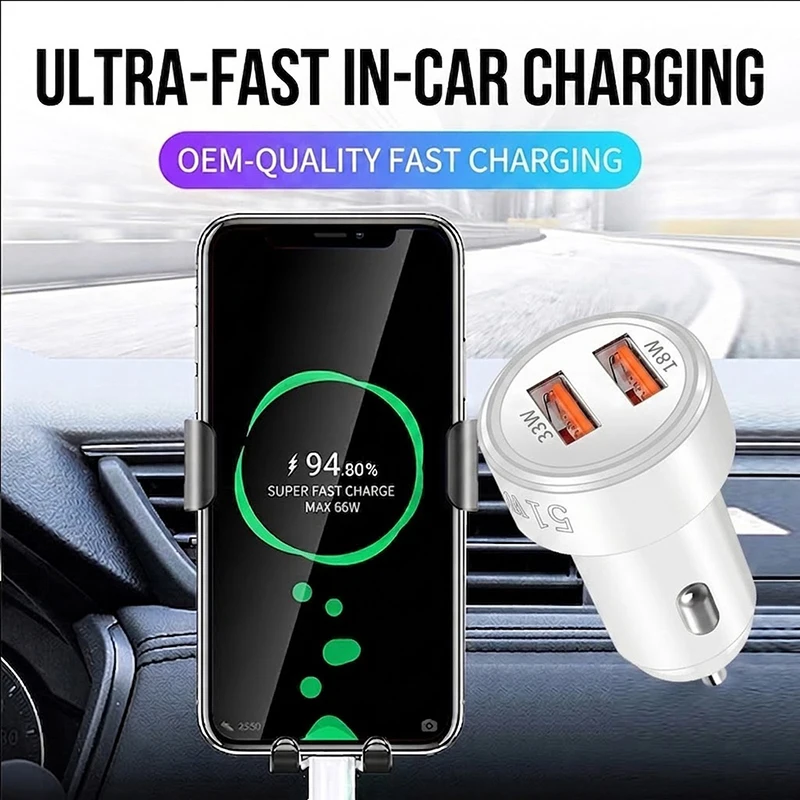 Dual USB Car Charger 51W QC 3.0 Fast Charging Adapter Dual Port Auto Cigarette Lighter Power Supply For iPhone 17 16 For Samsung view 5