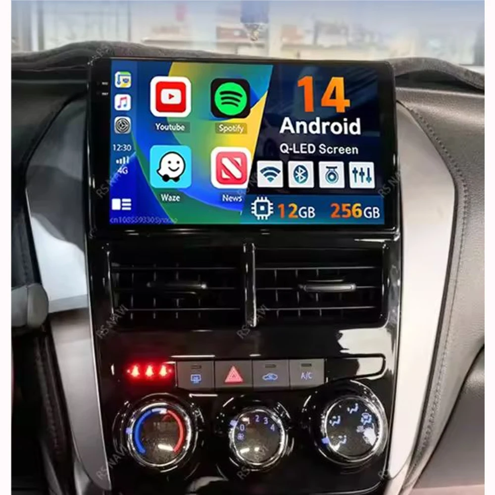 Android 14 2 Din Car Multimedia Player For Toyota Vios Auto AC 2018 Head Unit Stereo GPS Navigation BT WIFI