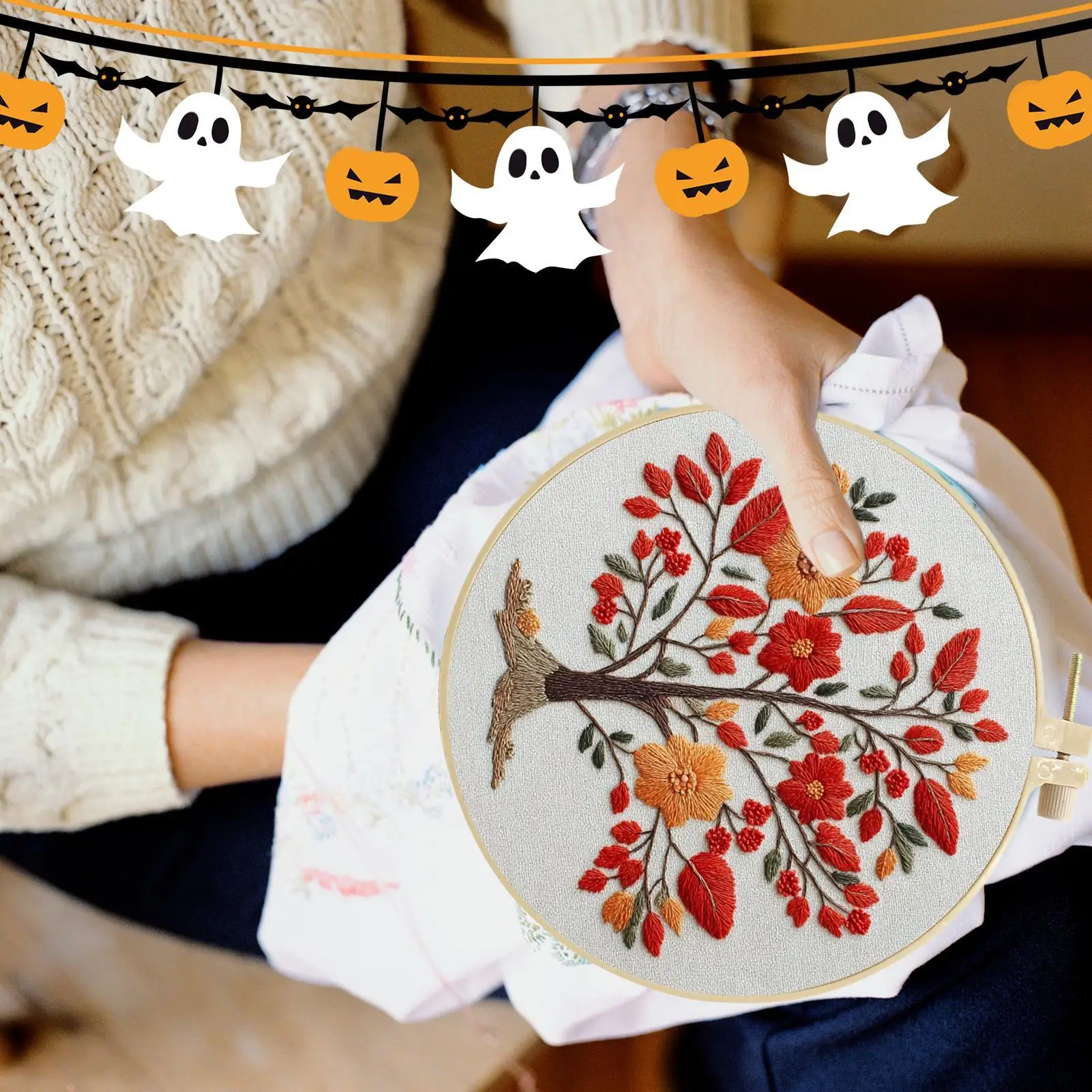 

Halloween Embroidery Set Gothic Halloween Embroidery Beginner Kit Needlework Accessories For Holiday Costume Crafting Party