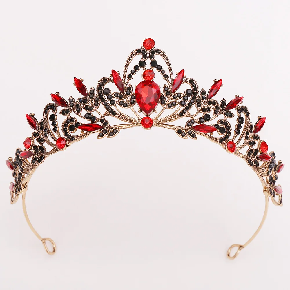 تاج الزفاف الباروكي الكلاسيكي الأسود لوكس كريستال - غطاء رأس التاج الملكي لحفلات الزفاف وحفلات أعياد الميلاد والمناسبات الرسمية
