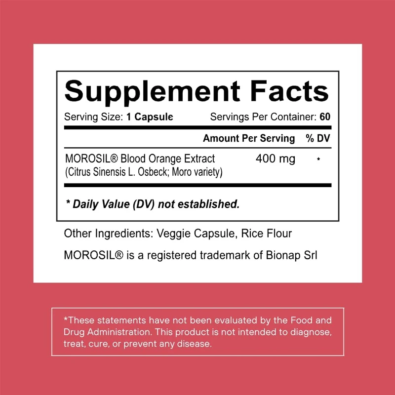 مكمل خلاصة البرتقال الأحمر مورو ، كبسولات نباتية طبيعية ، تدعم التمثيل الغذائي الكامل المضاد للأكسدة والصحة المناعية