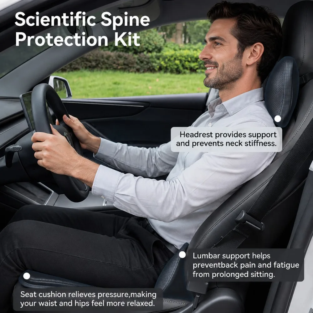 Car Seat Neck Pillow and Lumbar Support Cushion Compatible with Tesla Model 3 Model Y