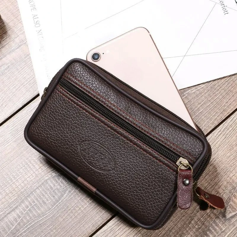 Tas Pinggang Kulit PU Di Atas Sabuk Dompet Kecil Luar Ruangan Tahan Aus Tas Pinggang Multifungsi Tempat Koin Ponsel Unisex