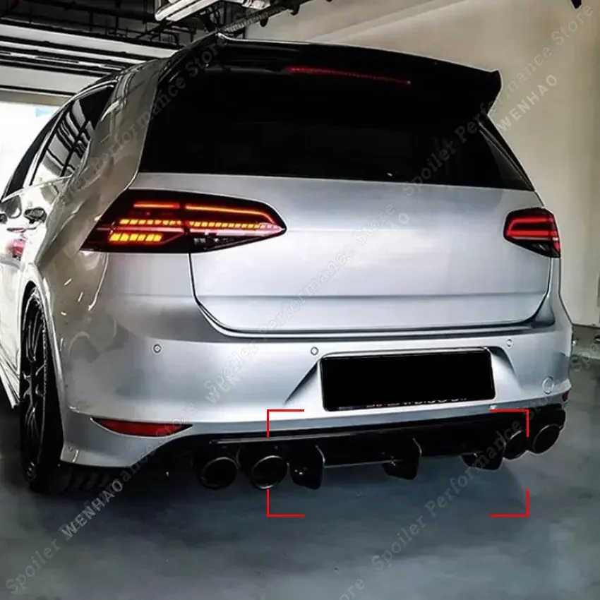 For VW Golf 7 MK7 R R-Line 2013 2014 2015 2016 Car Rear Bumper Diffuser Flag Spoiler Splitter Car Styling Black ABS Plastics