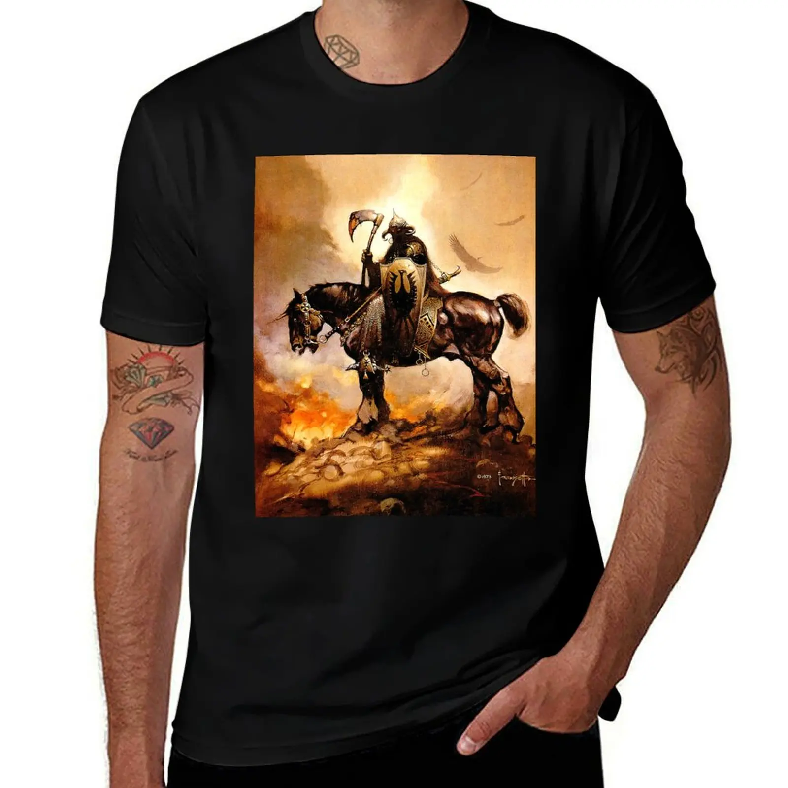 Frank Frazetta - Death Dealer T-Shirt custom t shirt Blouse mens t shirts