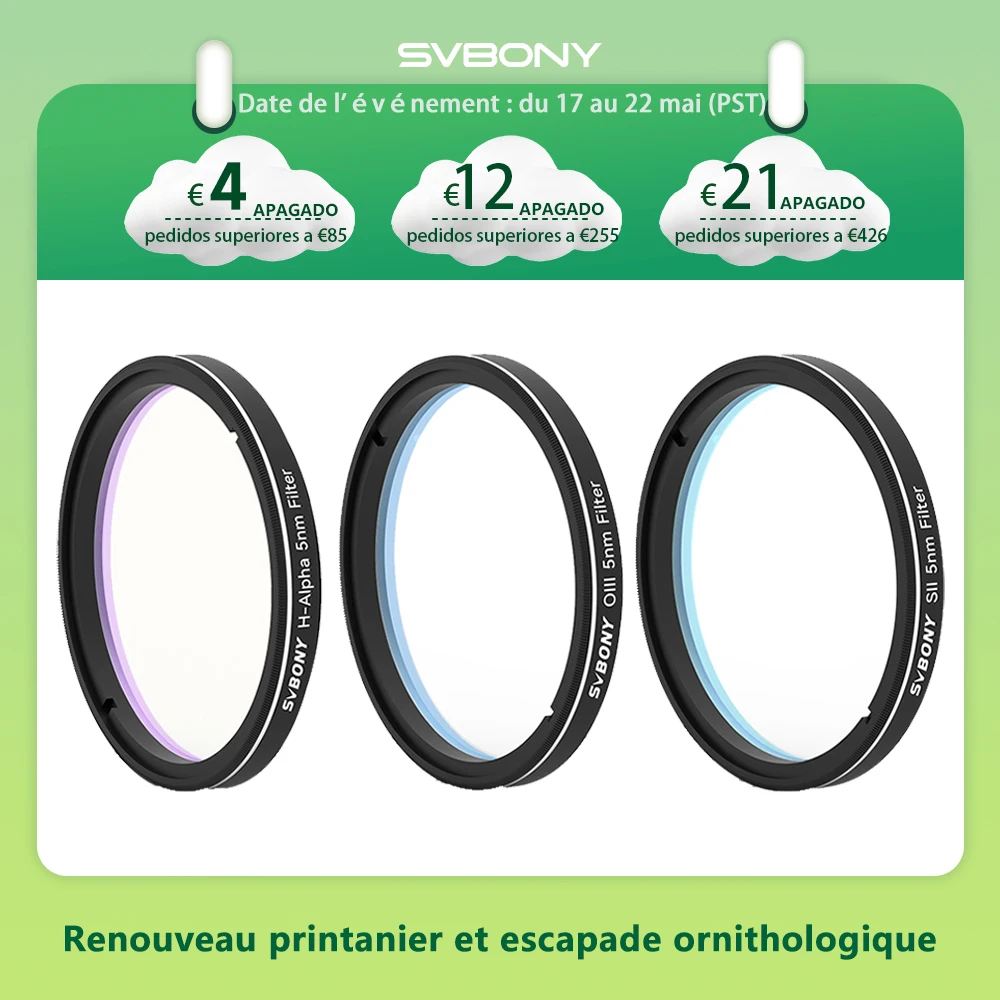 Svbony SV227 2/1.25 pouces filtre 5nmH-Alpha SII-CCD OIII-CCD bande étroite pour télescope astronomique photographie planétaire dans l'espace profond