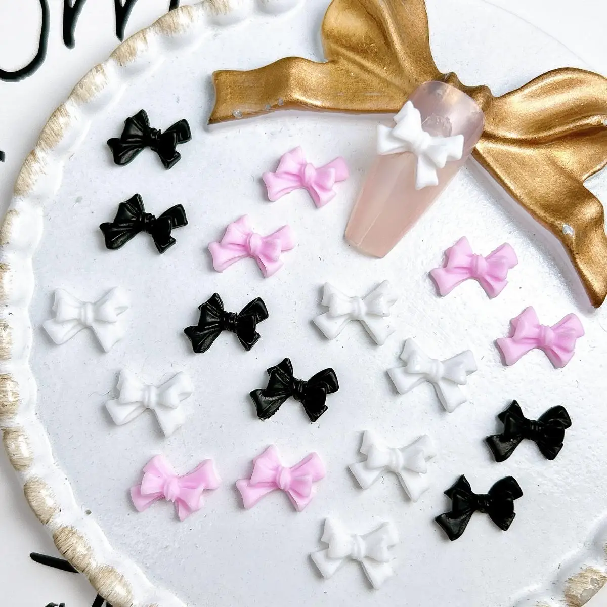 

Random Mixed 3D Resin Sweet Y2K Ribbon Bow Nail Art Decoration 3-Color Double-Layer Bow Nail Charms Supplies for DIY Crafts
