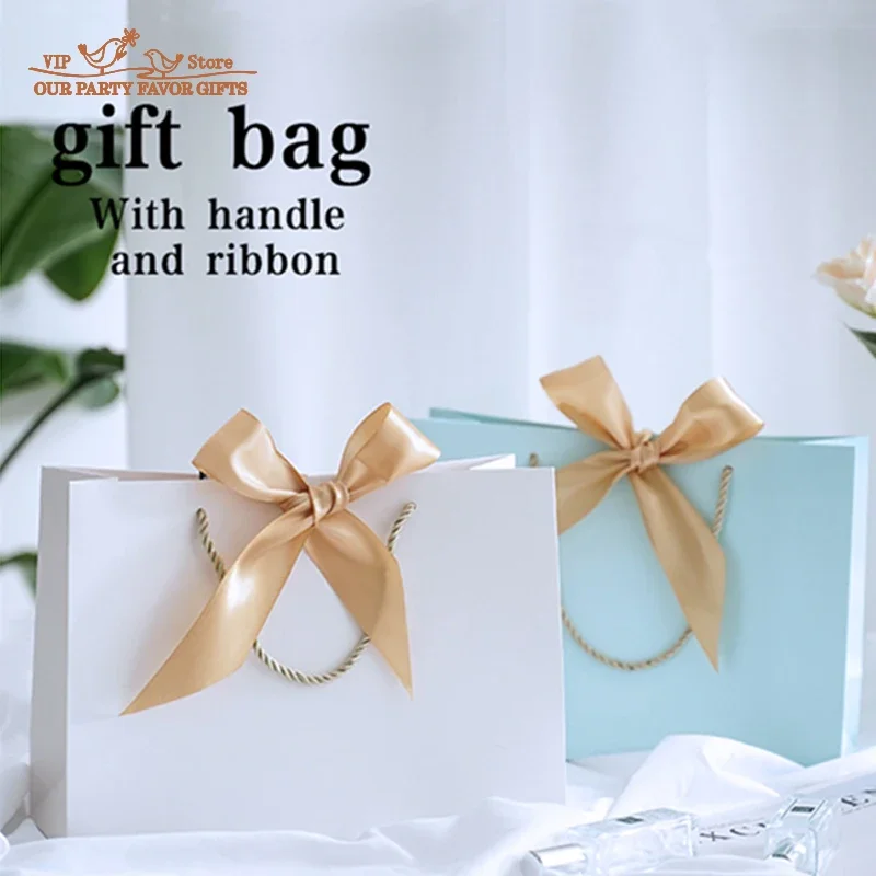 New High Quality Pretty Pink Gift Bag Gift Box Ornament Pajama Book Black Handle With Ribbon Paper Box Bag Kraft Packaging