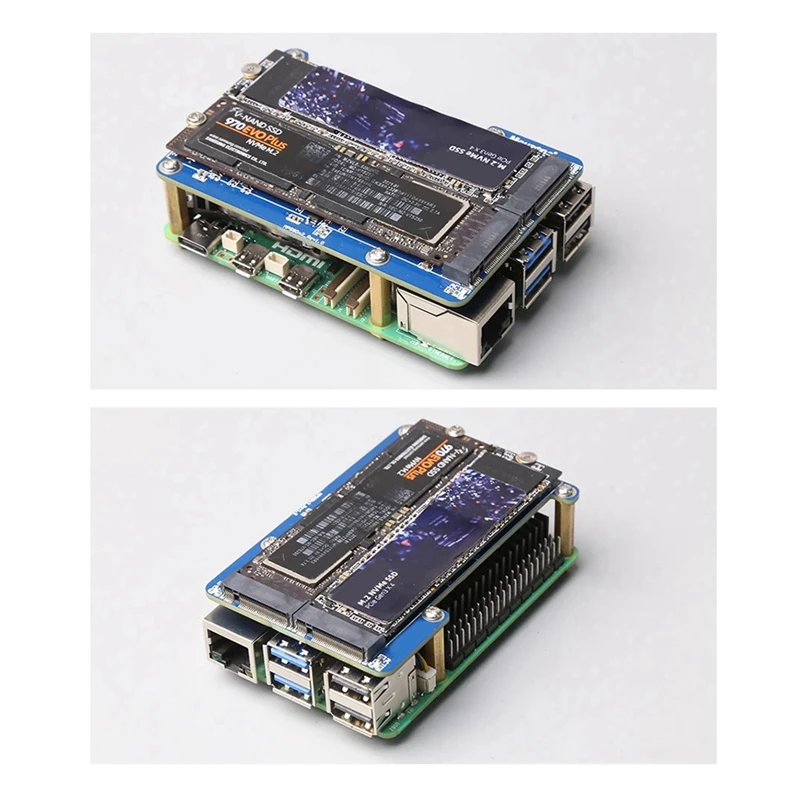 MPS2280D For Raspberry Pi 5 PCIE To M.2 Dual NVME SSD HAT Support 2280/2242/2230 SSD Blue PCB Computer Accessories