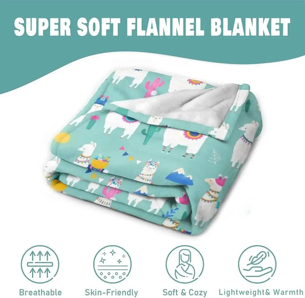 Alpaca Llama Blankets Cute Soft Fleece Sofa Throw Blanket for Women Girls Colorful Cactus Gifts for Baby Kid's Adults