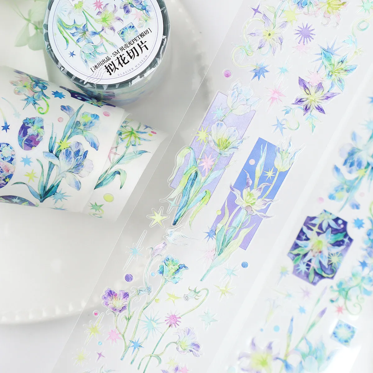 9.1 5M Sticker Roll Imitation Flower Slice Original PET Die Cut Washi Tape Decorative DIY Journaling Scrapbooking Stickers
