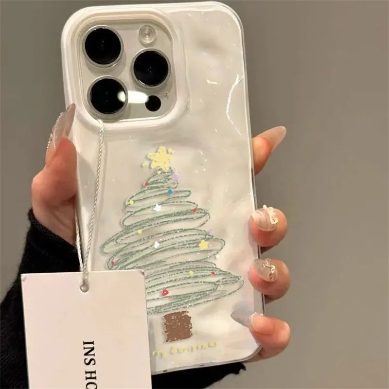 Рождественский подарок с элементами, узор, складная текстура, чехол для телефона для iPhone 17, Air 16, 15, 14, Plus, 13, 12, 11, ProMax, мягкая задняя крышка для пар