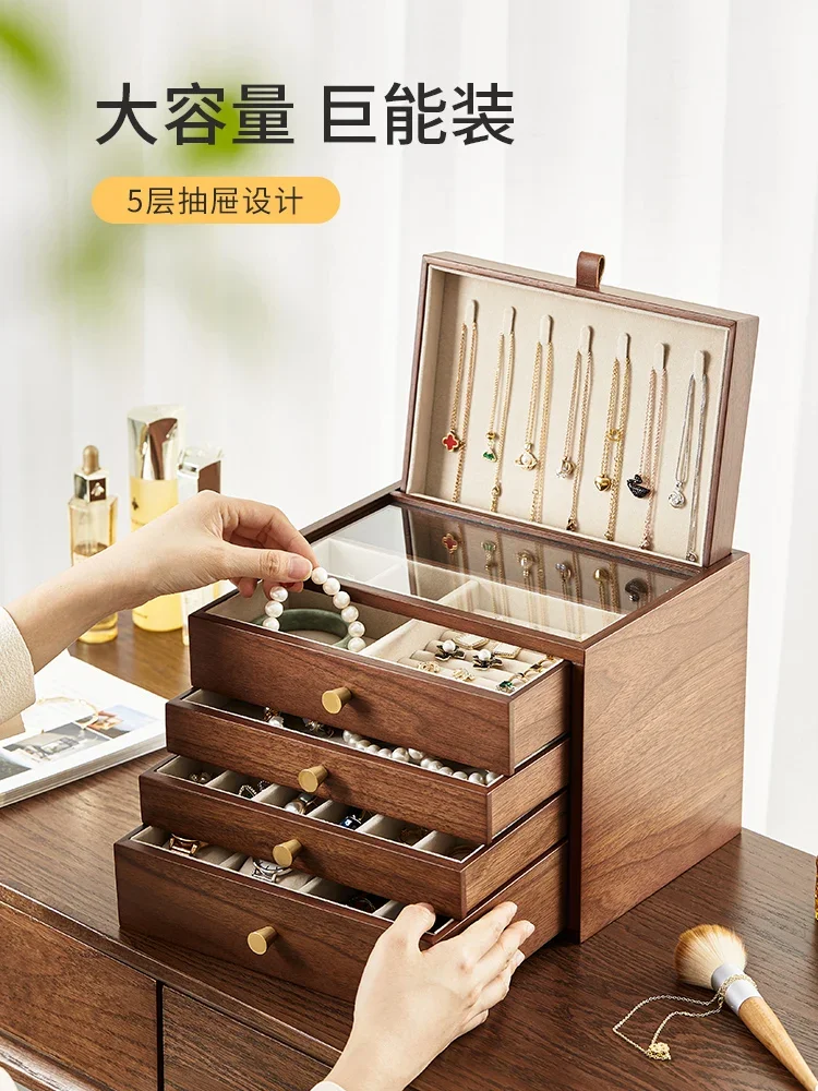 Original Heart Wooden Jewelry Box  High Capacity Luxury Jewelry Three Gold Anti oxidation Jewelry Exquisite Storage Box