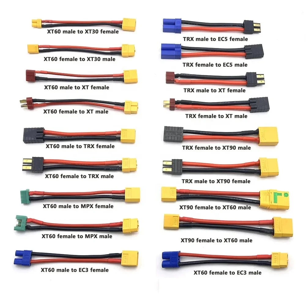 10 قطعة Amass XT30 XT60 XT90 EC3 EC5 MPX TRX عمداء T التوصيل أنثى إلى ذكر موصل محول سلك 12AWG 100 مللي متر لبطارية ليبو RC