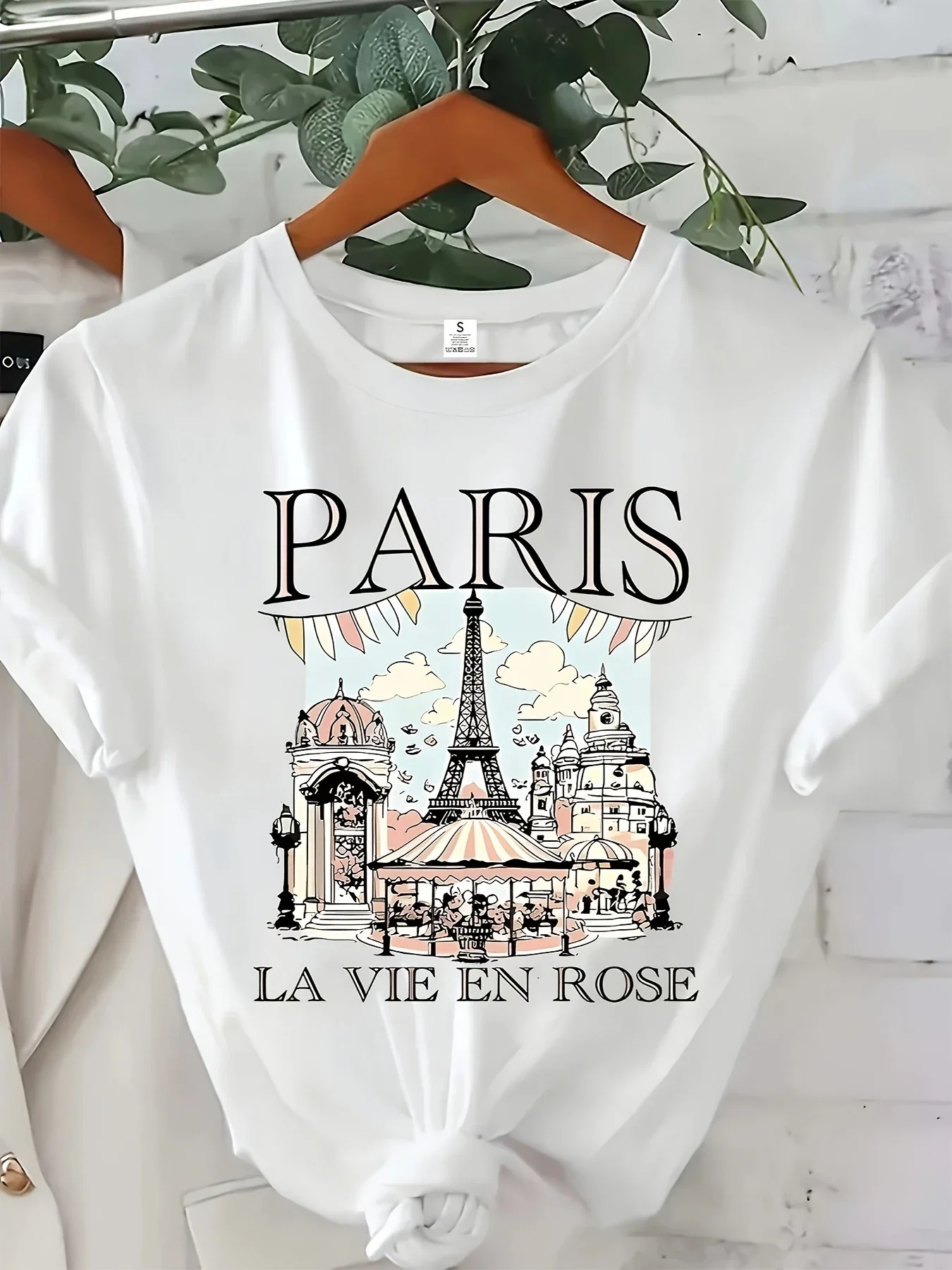 

Women's Paris Landmarks Eiffel Tower Season Comfort Travel Fashion Easycare Clothing Ladies T Shirts Graphic Casual Round