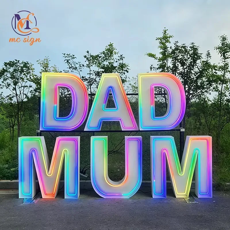 Hot Selling New Style Giant Metal Rgb Neon Led Marquee Letters Numbers for Wedding Birthday Party Event Decor