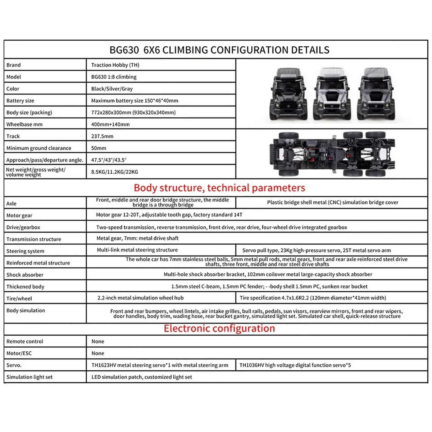 

KM6 6X6 RC Rock Crawler Car 1/8 Traction Hobby Remote Control Off Road Vehicle Independent Axle Locks Brushed Motor Light Model